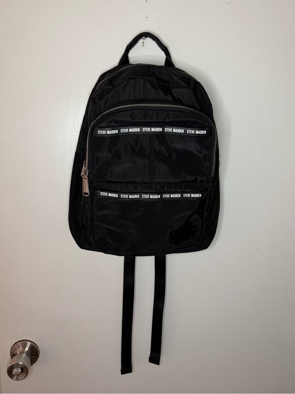 Steve Madden Black Nylon Logo-Trim Backpack